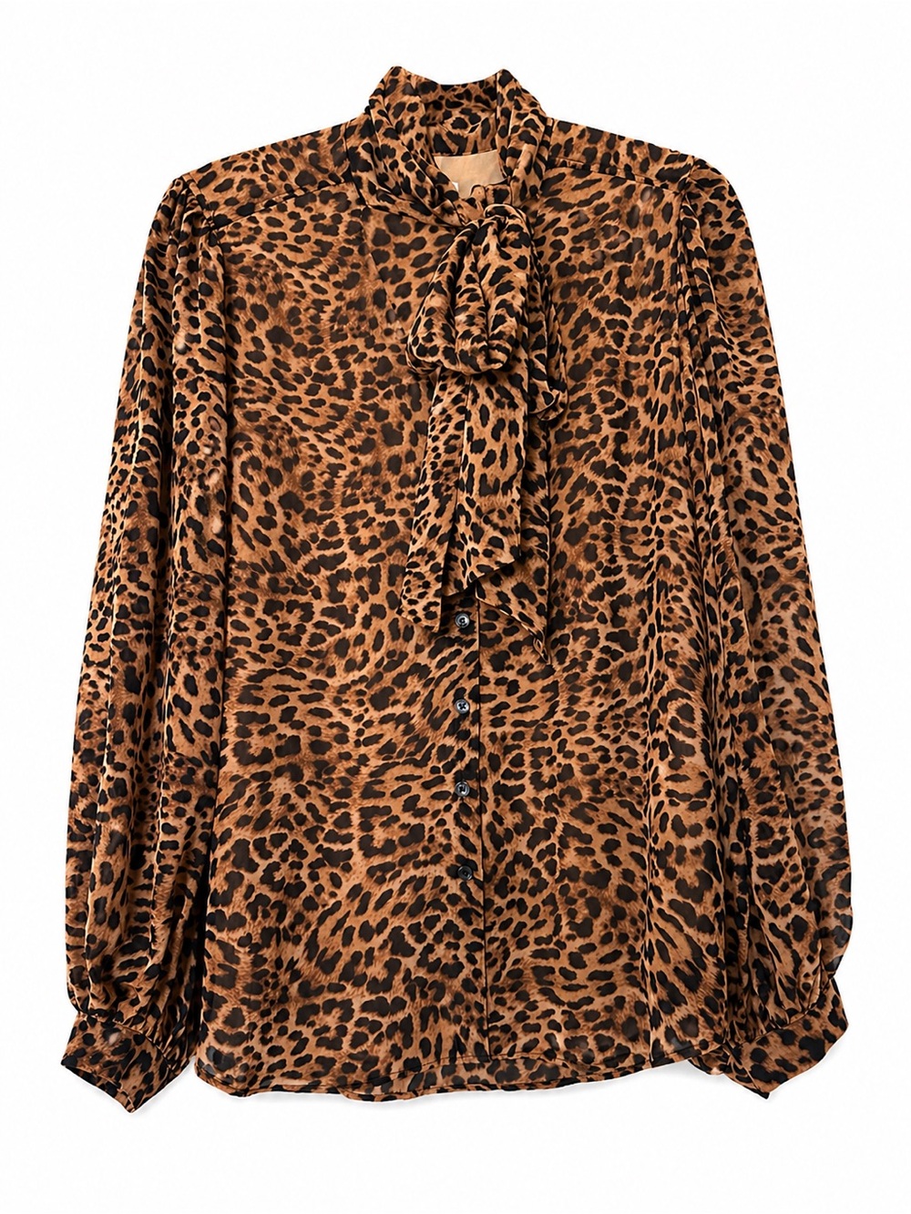 Chico’s Leopard Print Tie Neck Blouse Size 2 (12/14) Long Sleeve